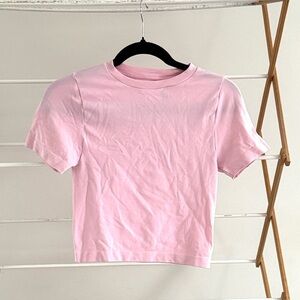 Pink Nylon/Spandex Short Sleeve Crop Top